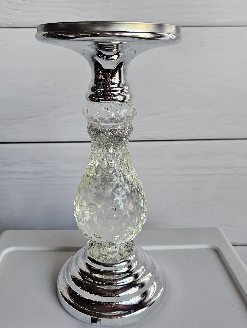Bath & Body Works Silver LED Swirling Glitter Pedestal 3-Wick Candle Holde